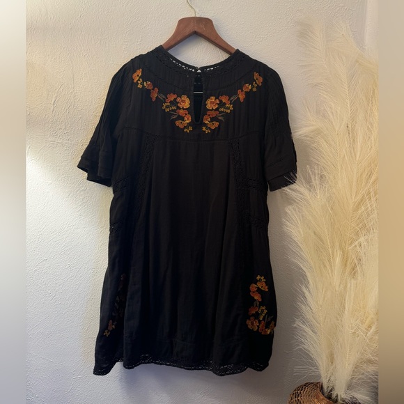 Free People Victorian Embroidered Dress Black Orange - Picture 6 of 8